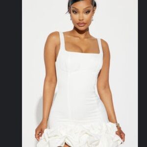 Elegant White Ruffle Hem Dress